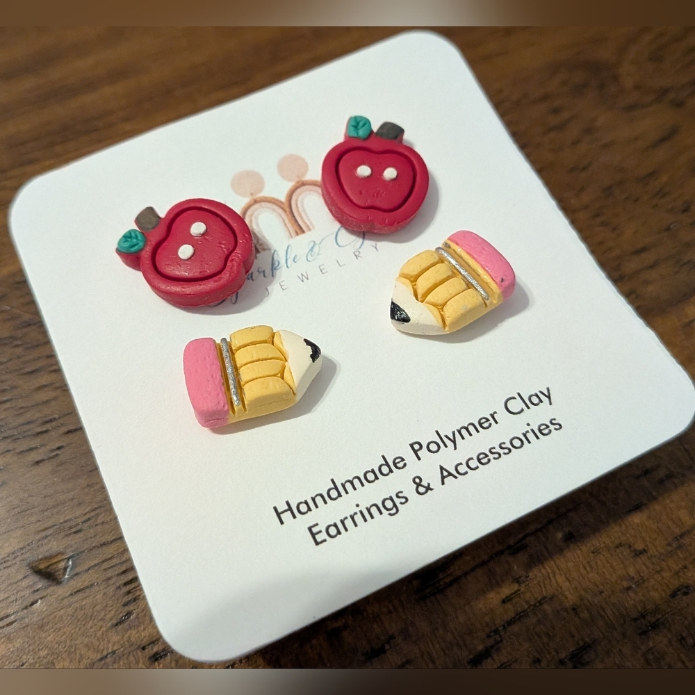 Handmade Clay Teacher Earrings Set